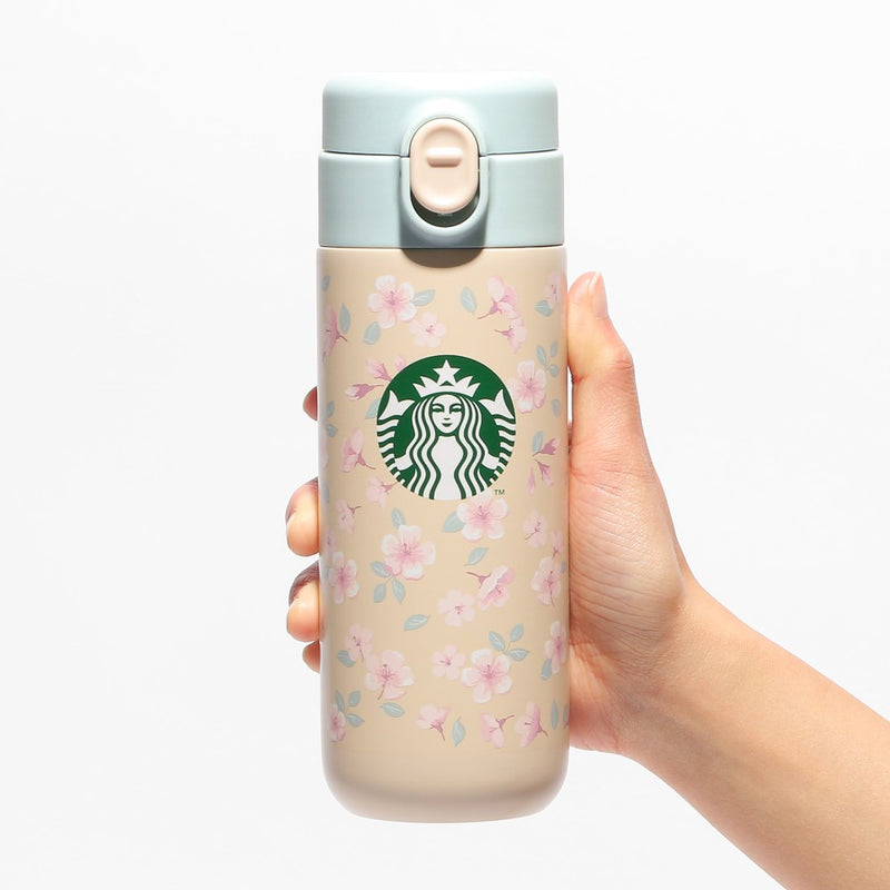 【自营】日本Starbucks星巴克 2024年樱花系列不锈钢保温杯 米色蓝盖按扣水杯 381ml 携带方便长效保温