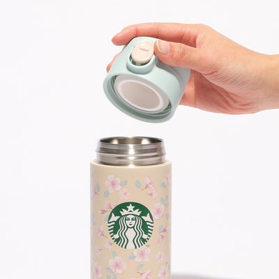 【自营】日本Starbucks星巴克 2024年樱花系列不锈钢保温杯 米色蓝盖按扣水杯 381ml 携带方便长效保温