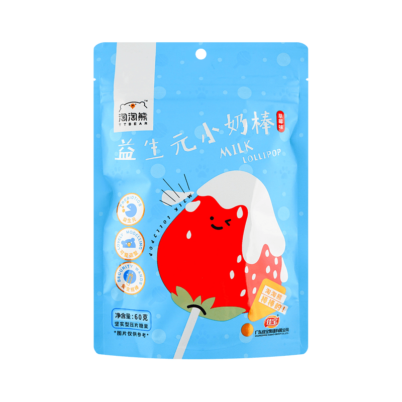 【自营】中国佳宝 淘淘熊益生元小奶棒 60g/袋 草莓味 儿童奶酪棒棒糖果奶片休闲零食独立包装
