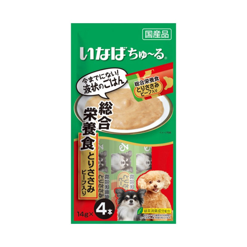 【自营】日本INABA伊纳宝 犬用狗零食 啾噜柔软肉酱 流质美味零食条 4条装 牛肉口味 综合营养添加