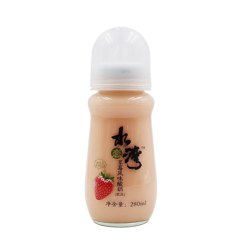 【自营】中国水恋湾 风味酸奶 草莓味 280ml 果味饮品玻璃瓶奶嘴式营养奶酸