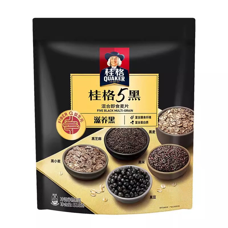 【自营】中国QUAKER桂格 5黑混合即食麦片 518g 即食冲饮 营养早餐 代餐粉