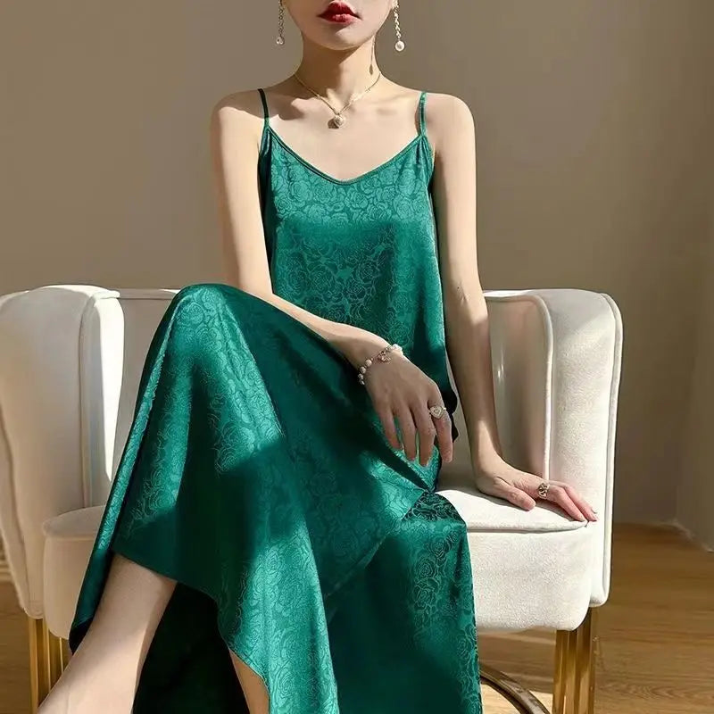 US Warehouse] Women's Jacquard Rose Elegant Home Clothes Women's Silk  Sleeveless Nightdress Women's Summer Loose Long Pajamas Home Clothes –  Beauty Corner
