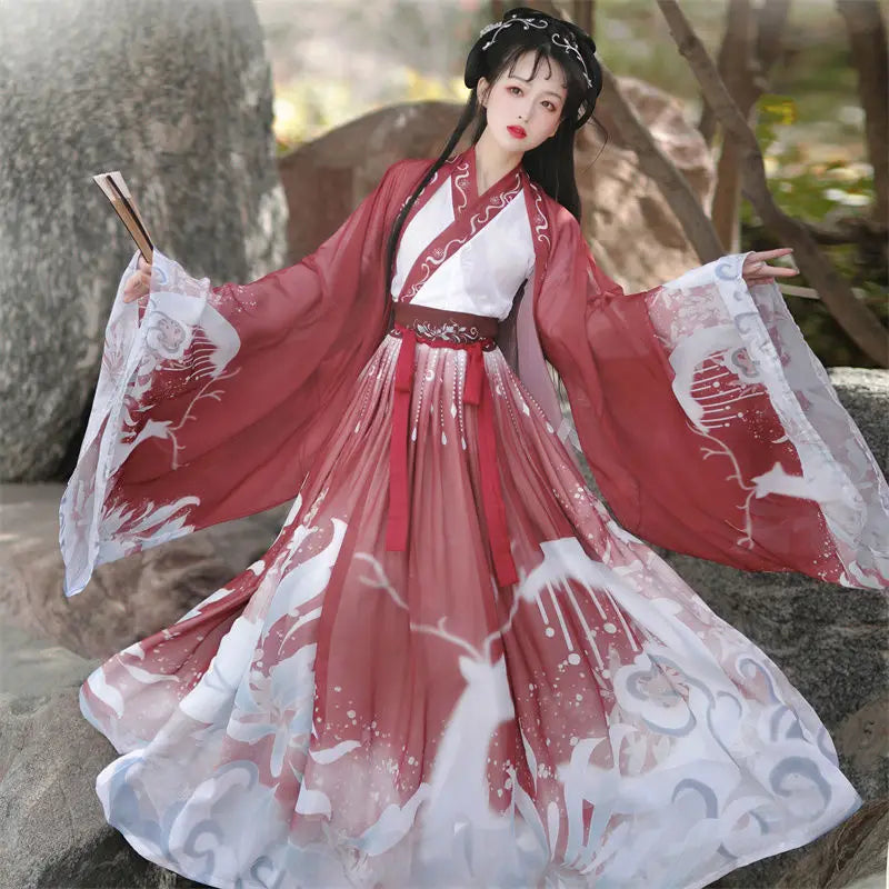 [US warehouse] Classic Hanfu 3-piece set Chinese ancient clothing women's  clothing traditional Hanfu dance costume folk fairy graduation dress
