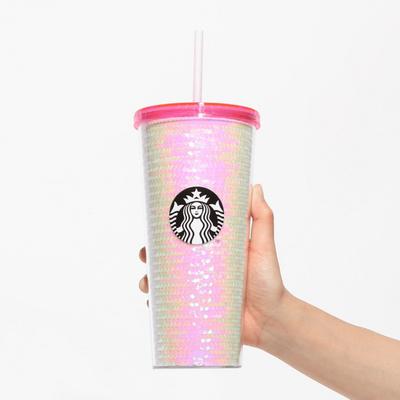 【自营】日本Starbucks星巴克 2024樱花限定系列 亮晶晶闪片冷饮杯子 651ml 随行杯 大容量喝水杯子吸管杯