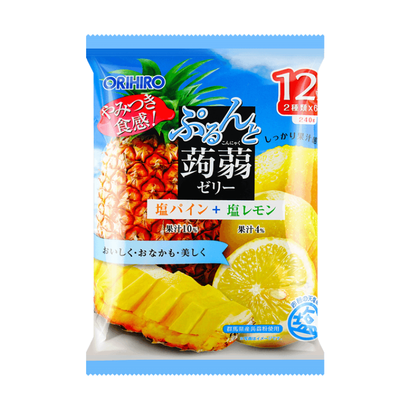 【自营】日本ORIHIRO立喜乐 低卡蒟蒻果汁果冻 12枚装 即食方便 海盐菠萝味+海盐柠檬味