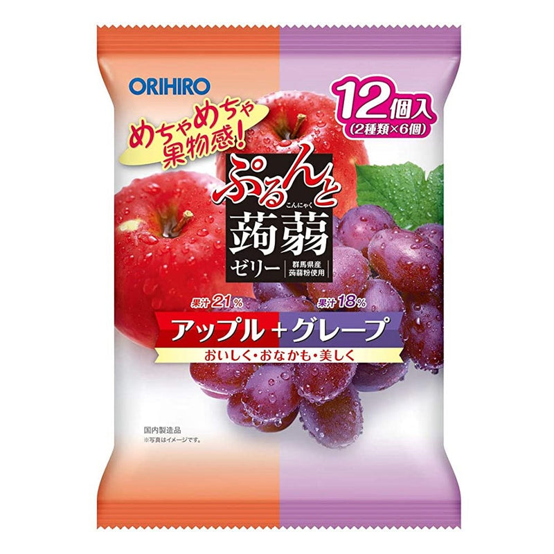 【自营】日本ORIHIRO立喜乐 低卡蒟蒻果汁果冻 12枚装 即食方便 苹果+紫提双拼味