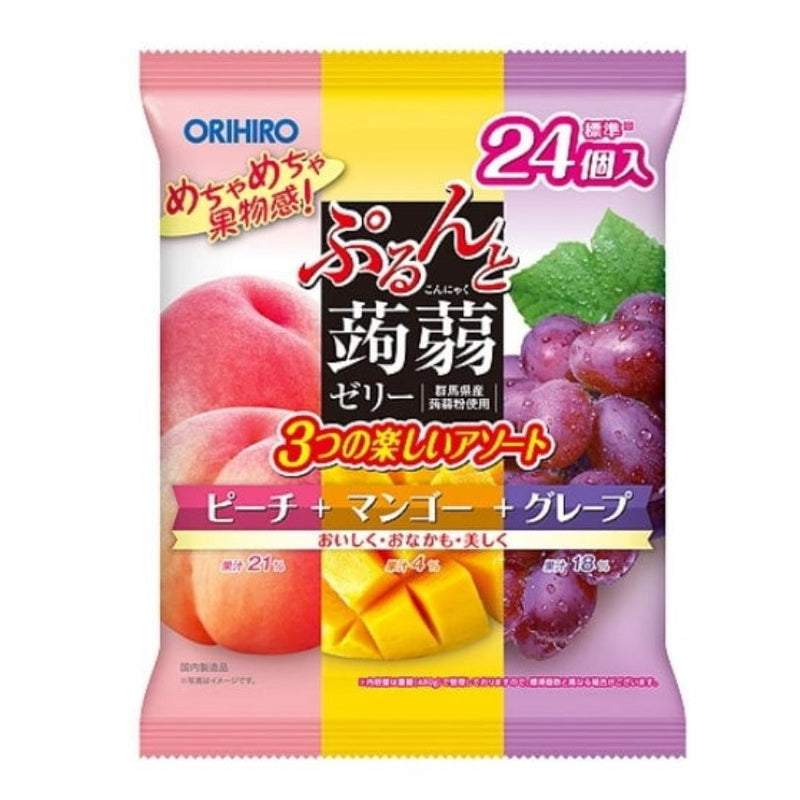 【自营】日本ORIHIRO立喜乐 低卡蒟蒻果汁果冻 24枚装 即食方便 蜜桃+芒果+葡萄味