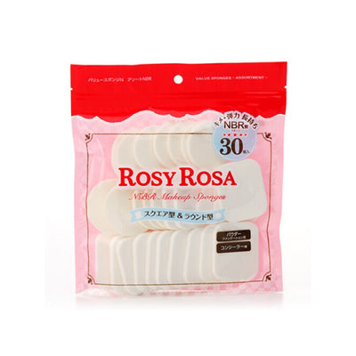 【自营】日本ROSY ROSA 雪纺触感海绵粉扑 长方形+圆形 30枚入 干湿两用