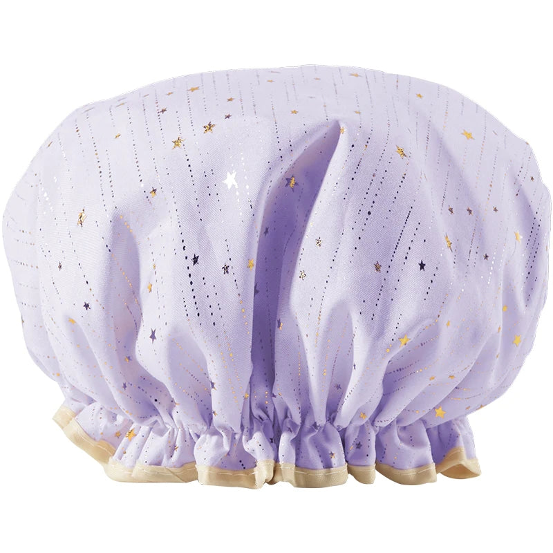【自营】中国ALLSMILE哎哟咪 双层防水浴帽 苏紫星 1件装 加厚沐浴帽款厨房防油烟发帽