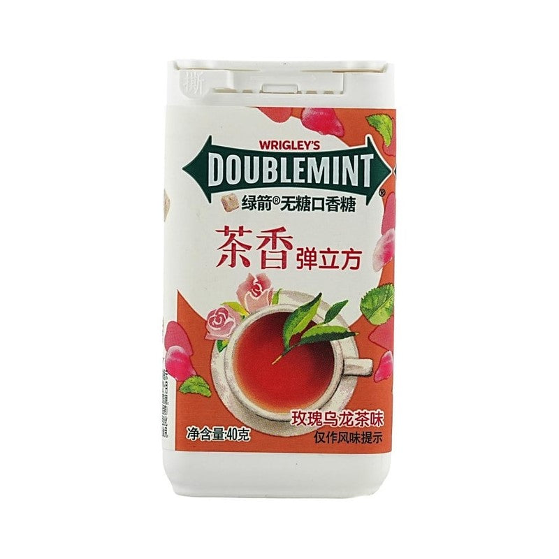 【自营】中国WRIGLEY’S DOUBLEMINT绿箭 无糖口香糖 茶香弹立方 玫瑰乌龙味 40g 口气清新接吻清嘴含片清凉糖果零食