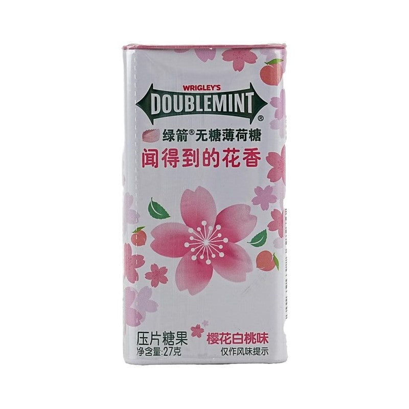 【自营】中国WRIGLEY’S DOUBLEMINT绿箭 无糖花香薄荷糖 樱花白桃味 27g 约35粒 铁盒口香糖口气清新接吻清嘴含片清凉糖果零食