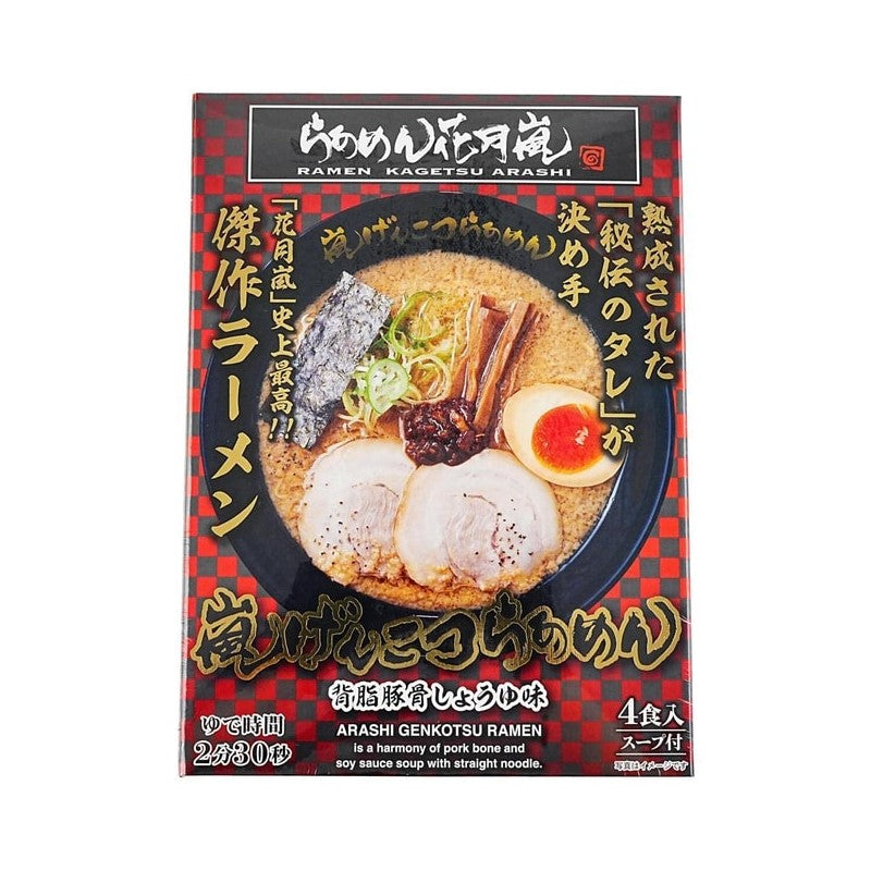 【自营】日本RAMEN KAGETSU ARASHI花月岚 浓厚豚骨背脂酱油味 4人份 524g 即食拉面 宵夜速食