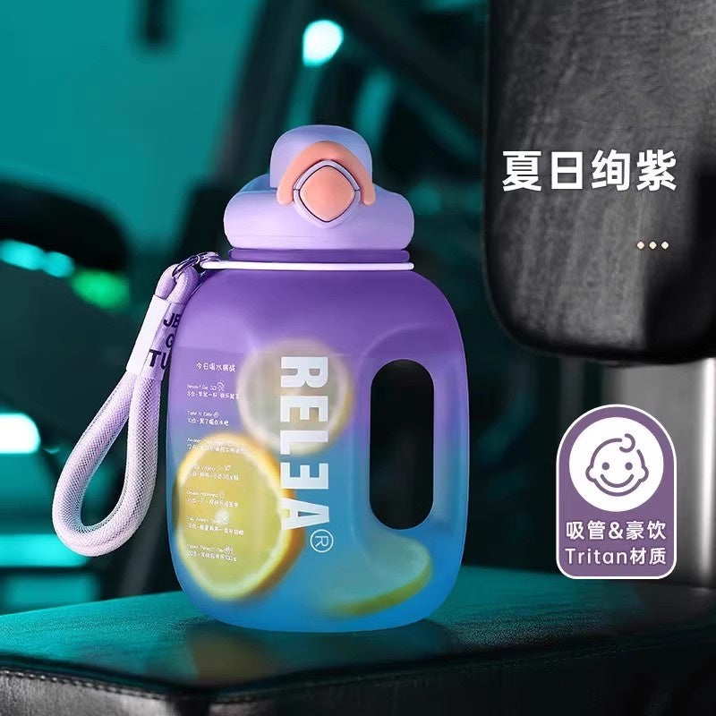【自营】中国物生物 曼彩吨吨桶 夏日绚紫 1000ml 大容量水杯运动水壶夏季健身吨桶耐高温顿顿桶吸管太空杯子