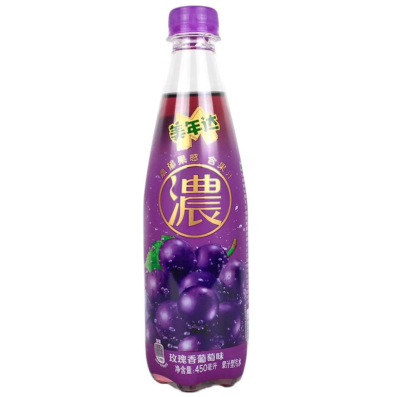 【自营】中国美年达 浓 玫瑰香葡萄味 450ml 果汁型汽水 网红碳酸饮料饮品