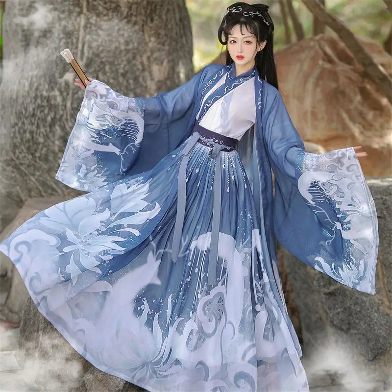 US Warehouse] Classic Hanfu 3-piece set Ancient Chinese clothing for women  Traditional Hanfu dance costume Folk fairy graduation dress – Beauty Corner