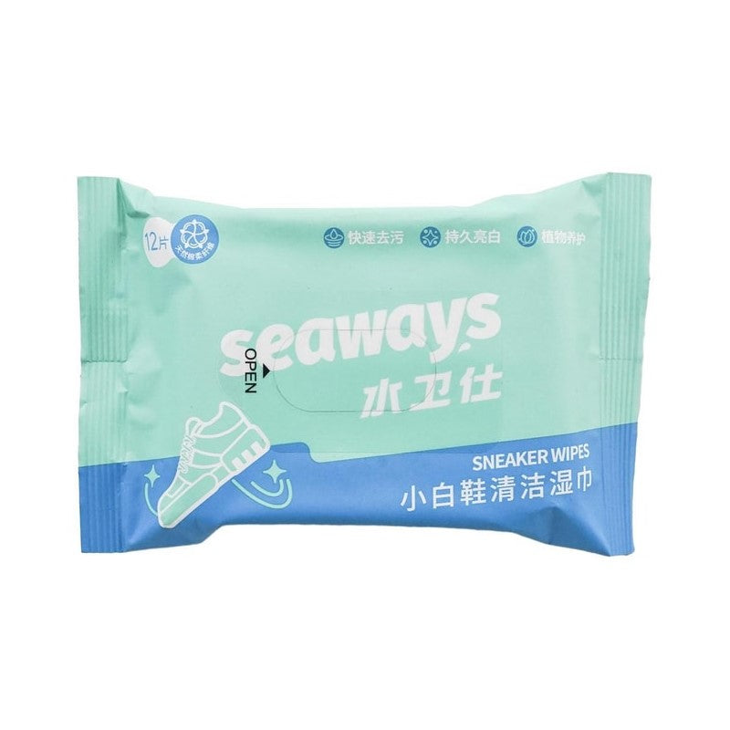 【自营】中国SEAWAYS水卫仕 小白鞋湿巾 12片 免水清洁强力去污 小白鞋擦鞋湿巾运动鞋清洁纸巾皮鞋通用免水洗去污