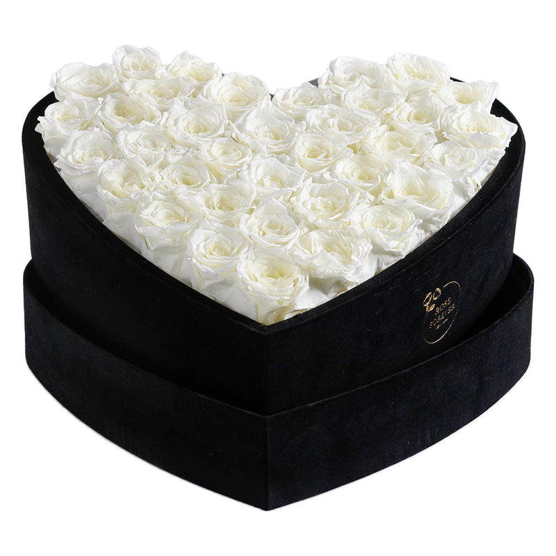 【自营】美国Rose Forever 36朵永生白玫瑰 永生花 丝绒心形礼盒