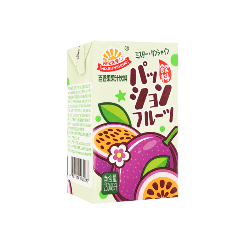 【自营】中国MR.SUNSHINE阳光先生 百香果果汁饮料 250ml 网红水果果汁饮料夏天解暑好物