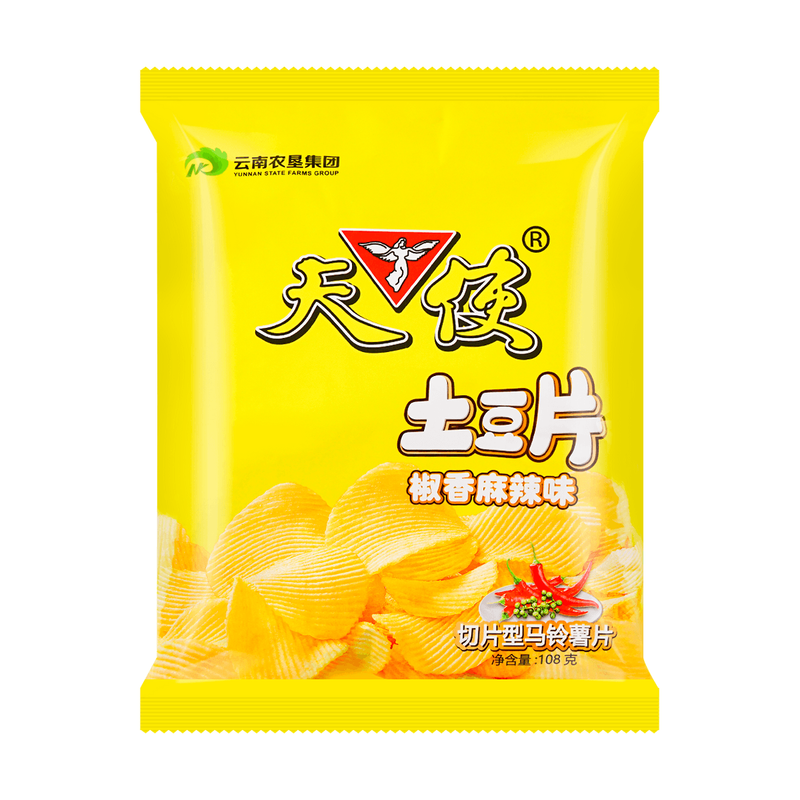 【自营】中国天使 土豆片 椒香麻辣味 薯片 108g 云南特色 休闲零食膨化食品