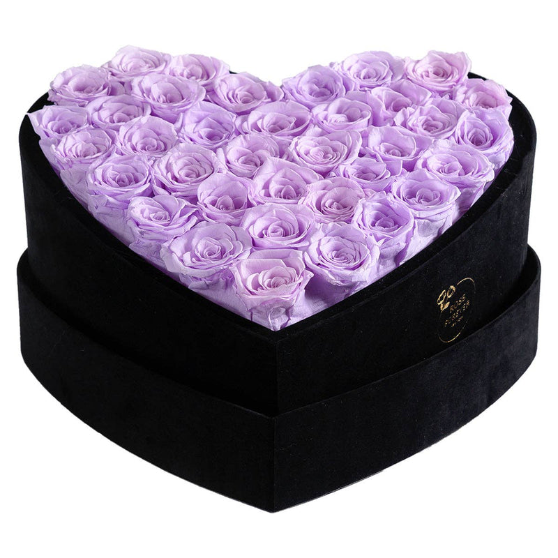 【自营】美国Rose Forever 36朵永生紫玫瑰 永生花 丝绒心形礼盒