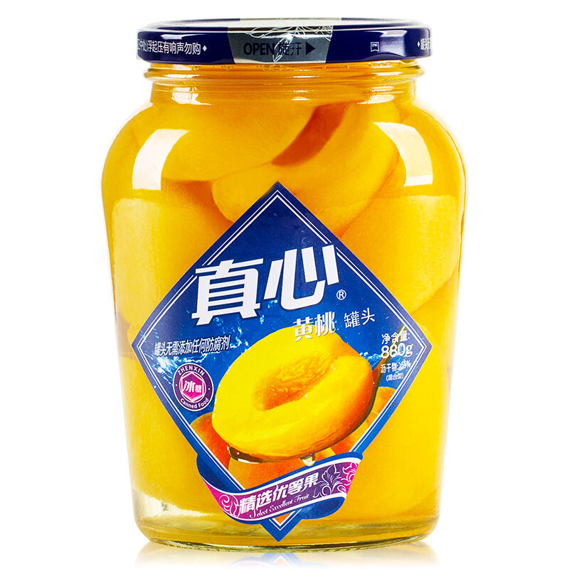 【自营】中国CANNED FOOD真心 糖水黄桃罐头 880g 即食对开大黄桃