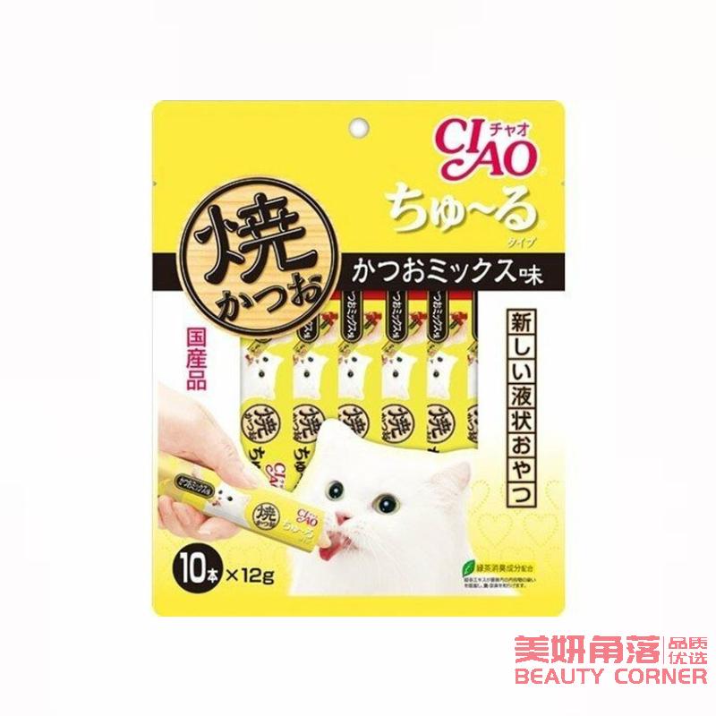 【自营】日本CIAO伊纳宝 猫零食Churu妙好烤啾噜柔软肉酱 美味猫条 10条装 鲣鱼节味