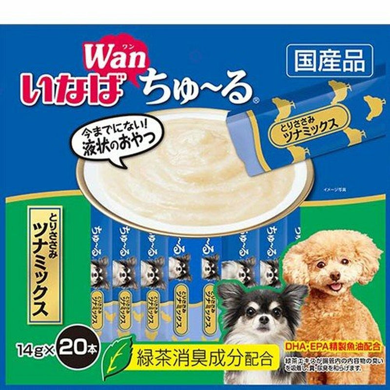 【自营】日本INABA伊纳宝 犬用狗零食 啾噜柔软肉酱 流质美味零食条 20条装 鸡肉金枪鱼混合口味