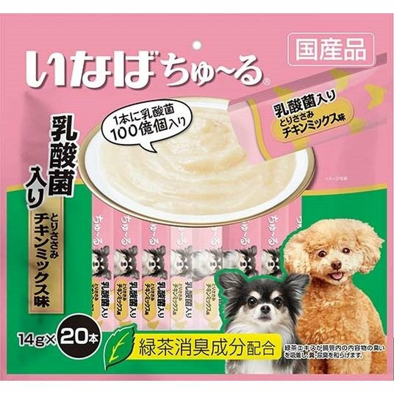 【自营】日本INABA伊纳宝 犬用狗零食 啾噜柔软肉酱 流质美味零食条 20条装 鸡肉混合口味 乳酸菌添加 维持健康并保持肠胃良好状态