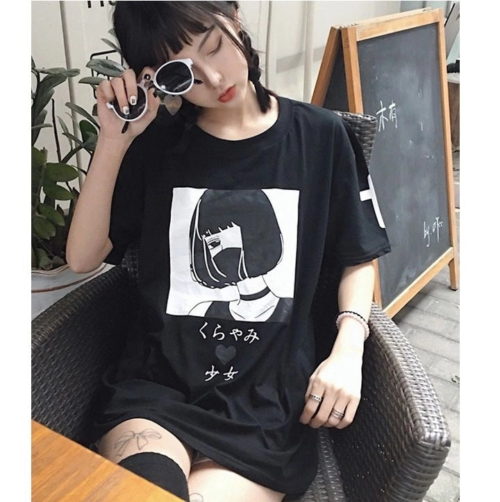 【自营】日式少女印花短袖T恤 多色可选
