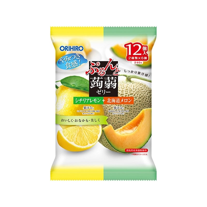 【自营】日本ORIHIRO立喜乐 低卡蒟蒻果汁果冻 12枚装 即食方便 柠檬+哈密瓜双拼味
