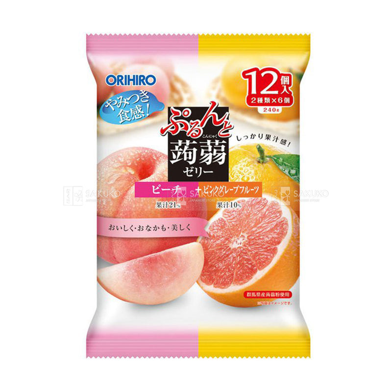 【自营】日本ORIHIRO立喜乐 低卡蒟蒻果汁果冻 12枚装 即食方便 蜜桃+西柚双拼味