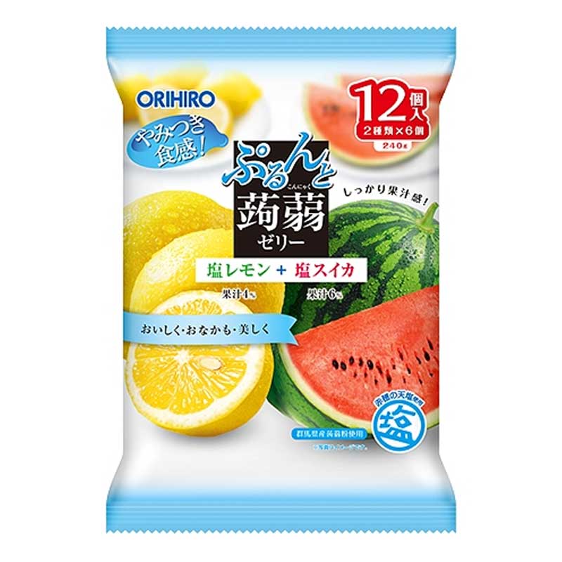 【自营】日本ORIHIRO立喜乐 低卡蒟蒻果汁果冻 12枚装 即食方便 柠檬+西瓜双拼味