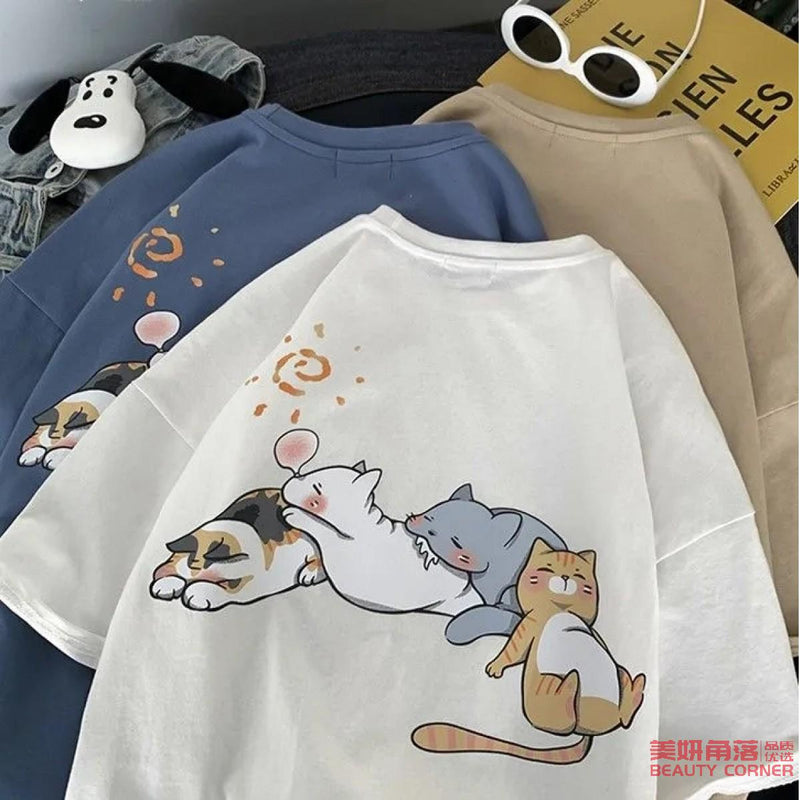 【自营】夏季短袖猫咪印花T恤