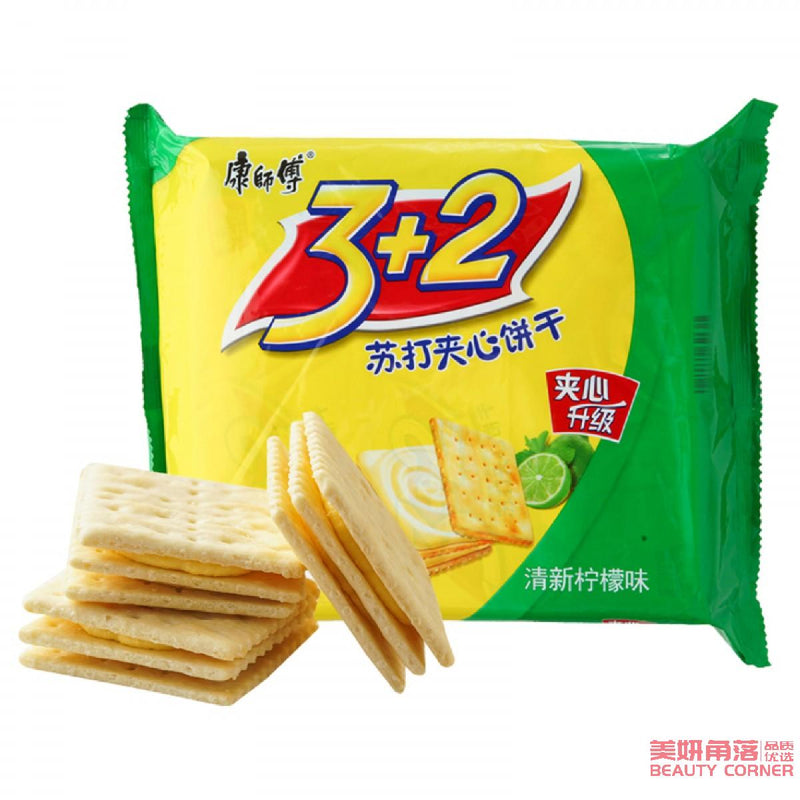 【自营】中国MASTER KONG康师傅 3+2苏打夹心饼干375g/袋 清新柠檬味 早餐早点牛奶食品零食