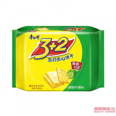 【自营】中国MASTER KONG康师傅 3+2苏打夹心饼干375g/袋 清新柠檬味 早餐早点牛奶食品零食