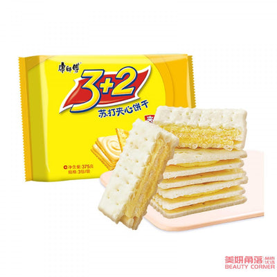 【自营】中国MASTER KONG康师傅 3+2苏打夹心饼干375g/袋 香浓奶油味 早餐早点牛奶食品零食