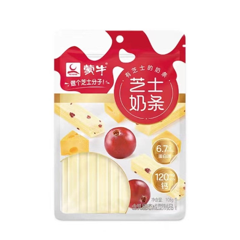 【自营】中国MENGNIU蒙牛 芝士奶条 蔓越莓味 108g 内蒙古干吃牛奶棒软奶酪儿童零食奶酪条