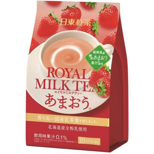 【自营】日本Nitto日东 红茶皇家奶茶速溶包 福冈甘王草莓口味 14g×10条