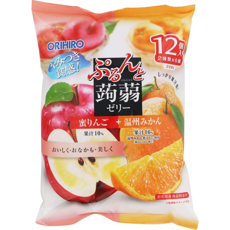 【自营】日本ORIHIRO立喜乐 低卡蒟蒻果汁果冻 12枚装 即食方便 蜂蜜苹果+温州蜜桔双拼味