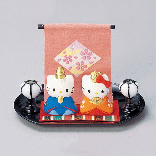 【自营】日本三丽鸥 濑户烧 Kitty猫和风可爱陶器摆件 2件套 礼物摆件