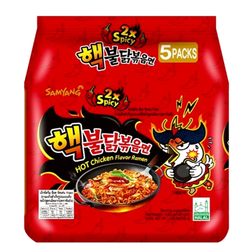 【自营】韩国SAMYANG三养 双倍辣鸡肉味拌面 140g*5袋 拉面拌面方便面速食泡面