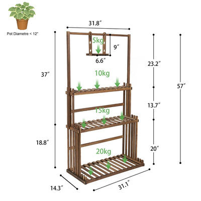 【美国仓】3层悬挂式木质植物架花盆架 花盆收纳架 多个展示架架子室内室外