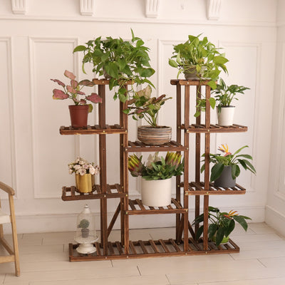 【美国仓】多层植物架 46英寸高木质花架 16个盆栽展示储物架 室内室外