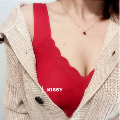 【自营】中国KISSY如吻 铂金款无钢圈蕾丝乳胶无痕文胸内衣 2021新年红色限定款