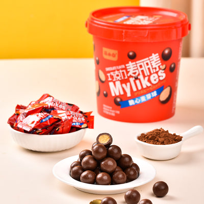 【自营】中国萌小白 嚼爽麦丽素 巧克力味 168g 桶装 巧克力豆糖果朱古力零食代可可脂