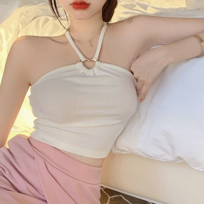 【美国仓】韩国女式背心 纯色挂脖甜美吊带背心 修身性感露脐上衣