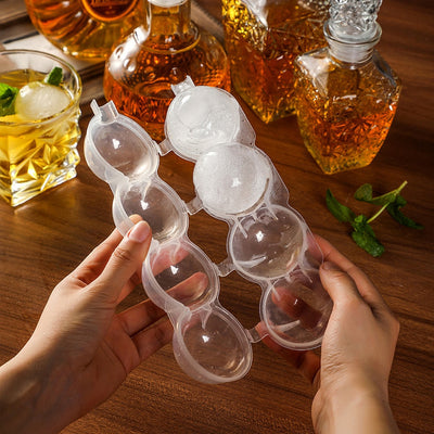 【美国仓】4腔冰球形威士忌鸡尾酒 DIY圆形冰块托盘模具酒吧厨房工具派对用品