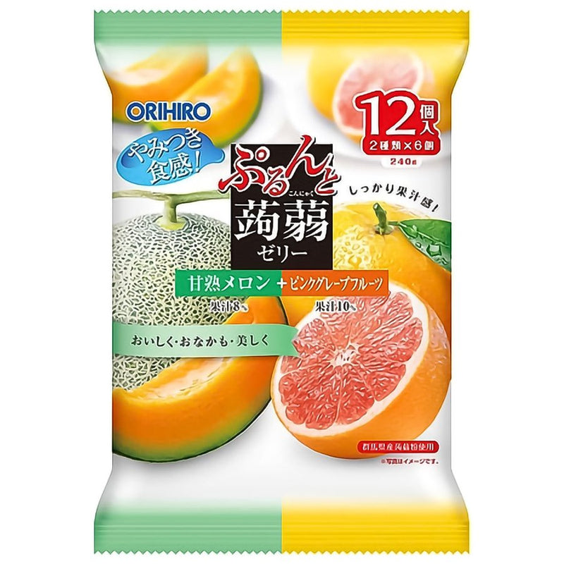 【自营】日本ORIHIRO立喜乐 低卡蒟蒻果汁果冻 12枚装 即食方便 哈密瓜+西柚双拼味