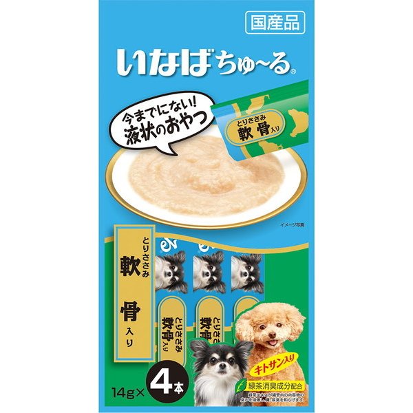【自营】日本INABA伊纳宝 犬用狗零食 啾噜柔软肉酱 流质美味零食条 4条装 鸡小胸肉软骨口味